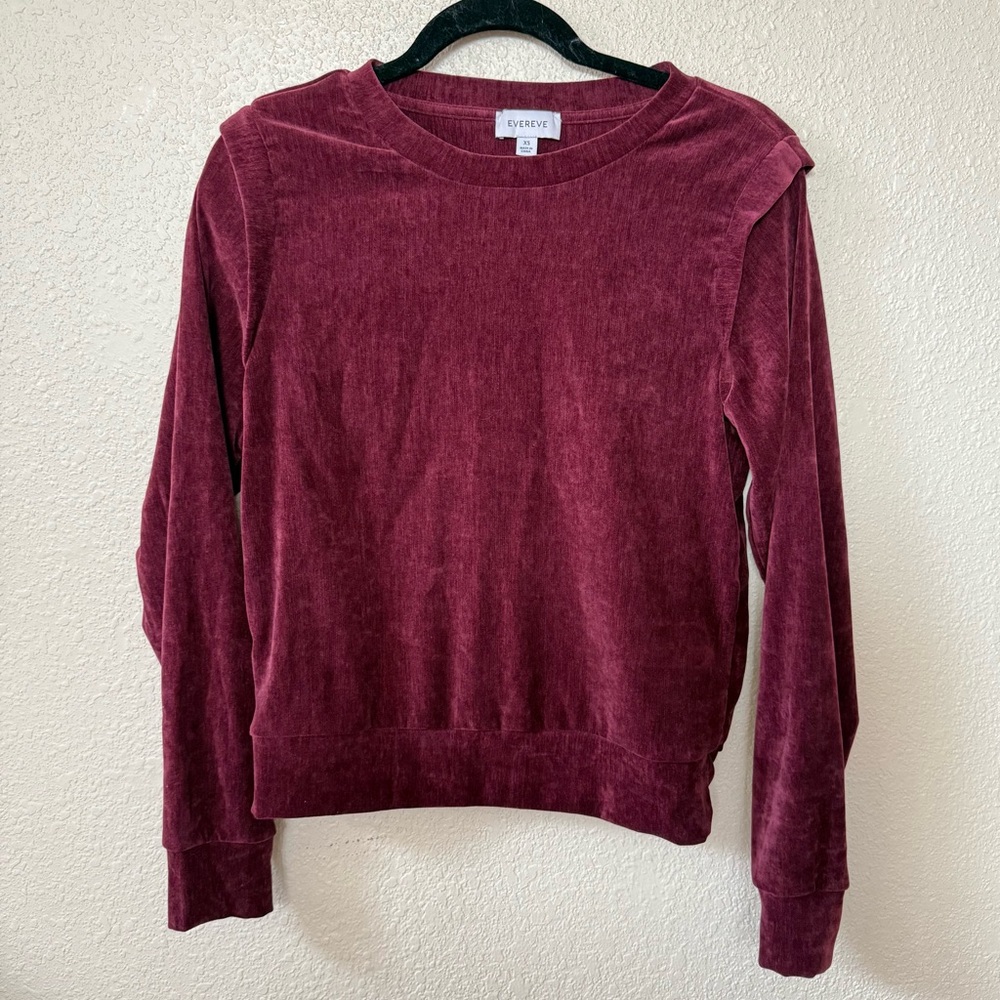 EVEREVE Maroon Red Crushed Velvet Long Sleeve Cropped Shirt Extra Small